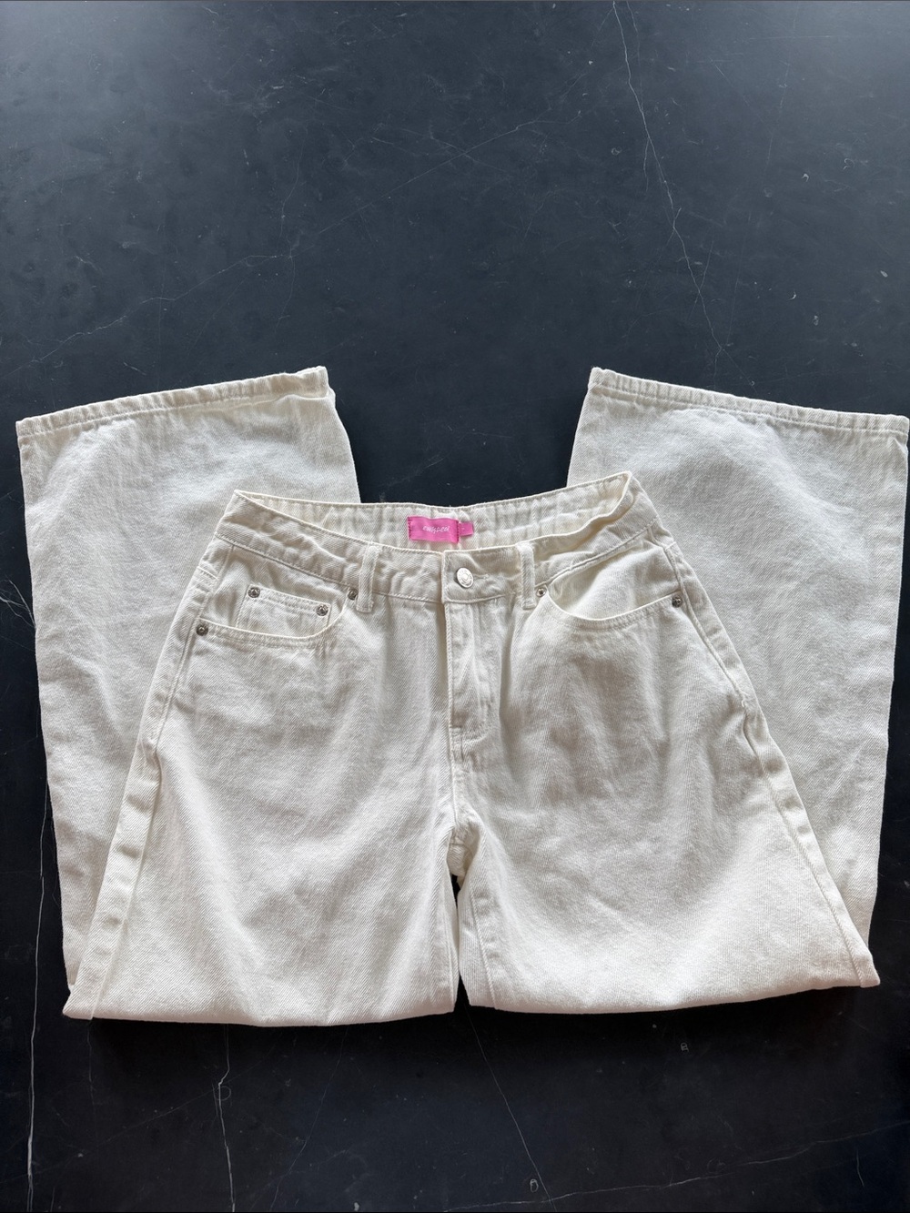 Edikted Cream Wide-Leg Kids Jeans